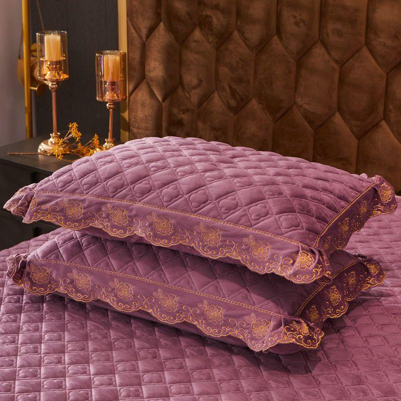 2PC Plaid Crystal Velvet Pillowcase with Zipper Ruffle Deco Soft and Warm Solid Color Rectangle Pillow Cover