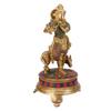 Lord Krishna God Murti, Brass Statue Of Love Flute Playing With Cow - 11 Inch