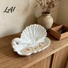 Dekorative Harz-Aufbewaherschale 3D-gedruckte Muschel Wellen Schmuckschale Perlmuttweiß Organizer Schale Eleganter Ring Muschelform Schmuckstück Multifunktional