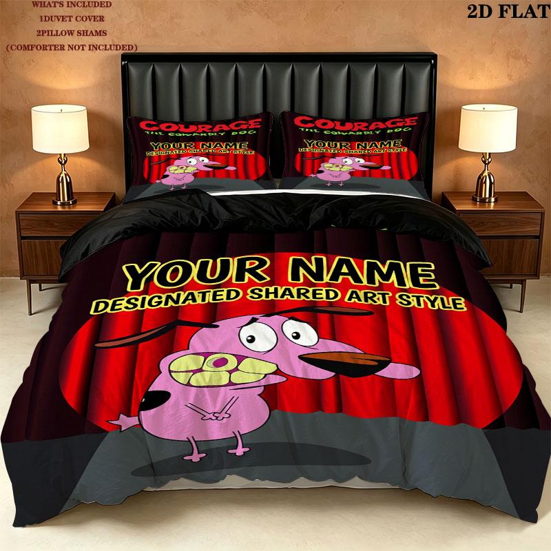 Custom the Cowardly Dog Bedding Quilt Set Quilt Cover Pillowcase Home Decoration Birthday Gift (1 * duvet cover + 2 * pillowcase, without core)