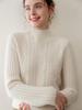 Women's Thick Cable Knit Cashmere Sweater - Half-High Neck, Long Sleeve, Solid Color Loose Fit for Fall and Winter Layering.