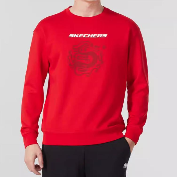 Skechers Fashion Sports Series Casual Round Neck Pullover Loose Sweatshirt Men Sweatshirt Red P124U033-01KV