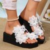Fashion Women Shoes Thick Bottom Embroidery Flowers Slippers Women Vacation Beach Wedge Heel Sandals Woman 2025 Summer Platform Slides