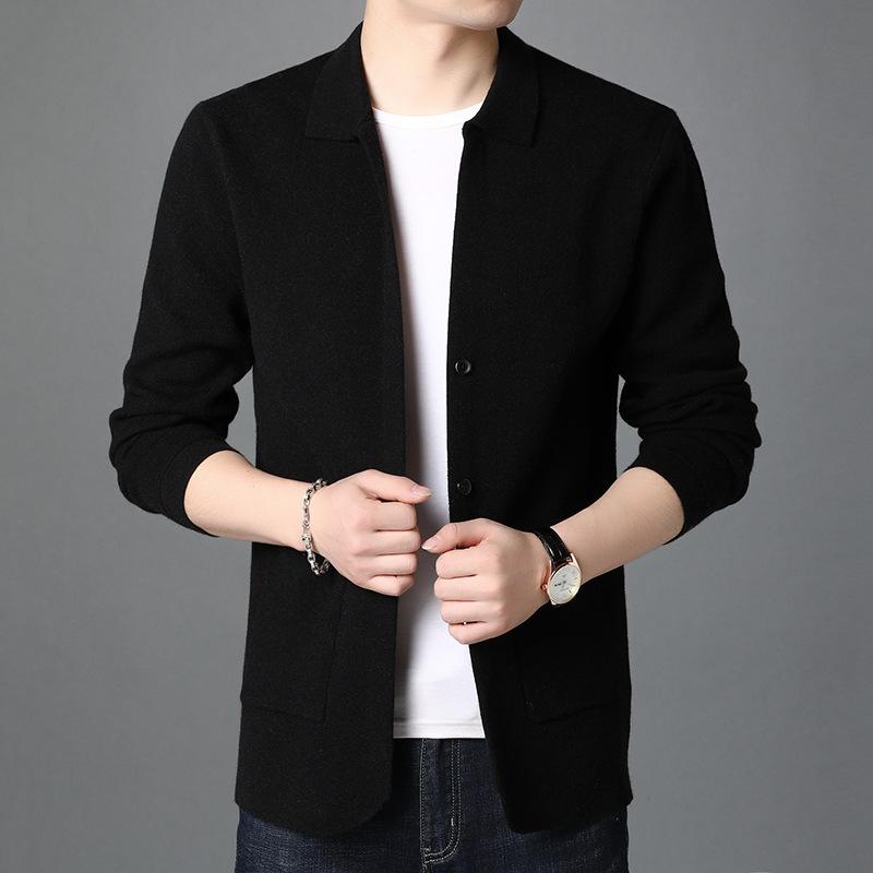Casual Jacket Men's V-neck Solid Color Knitted Cardigan Versatile Youth Sweater Men's Jacket
