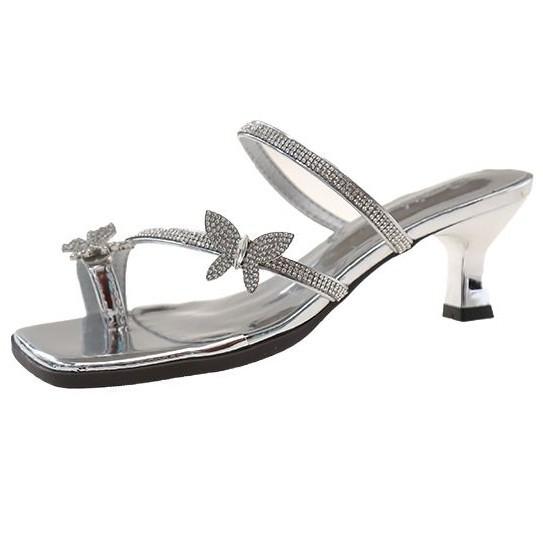 Summer women's butterfly beautiful one-pedal high-heeled slippers 2025 new fairy rhinestone crystal sandals