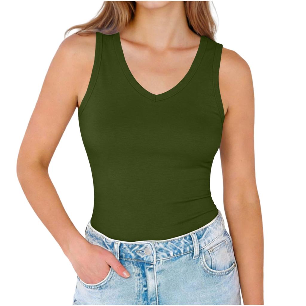Women's Sleeveless V Neck Tank Top Casual Summer Basic Stretchy Fit Soft Fabric Lightweight Layering Shirt