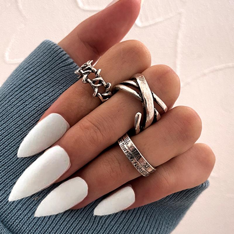 Vintage Gold Silver Color Geometric Rectangle Round Rings Set for Women Men Fashion Snake Sun Leaves Rings Jewelry Gift