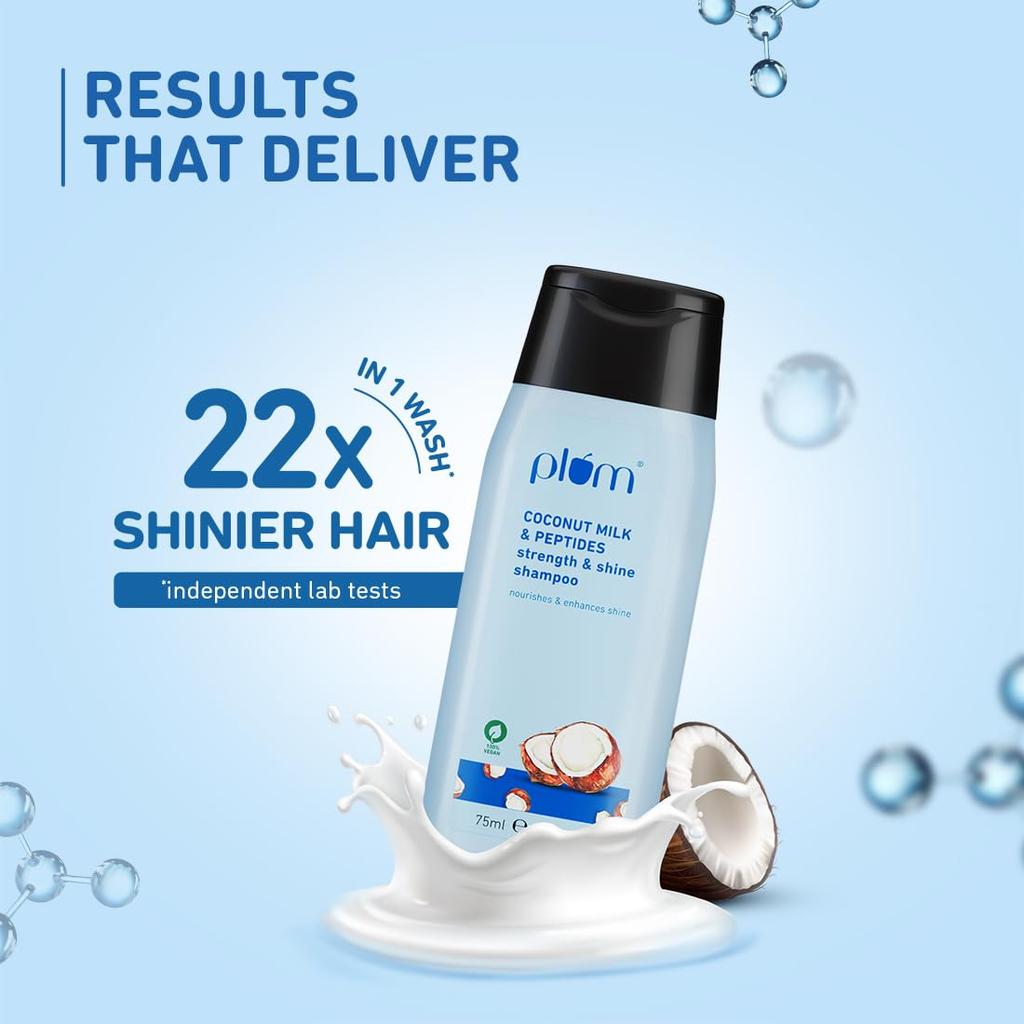 Plum Coconut Milk & Peptides Shampoo for Dry Frizzy Hair 75ml | Soft Shiny Hydrating Hair Wash for Women Men
