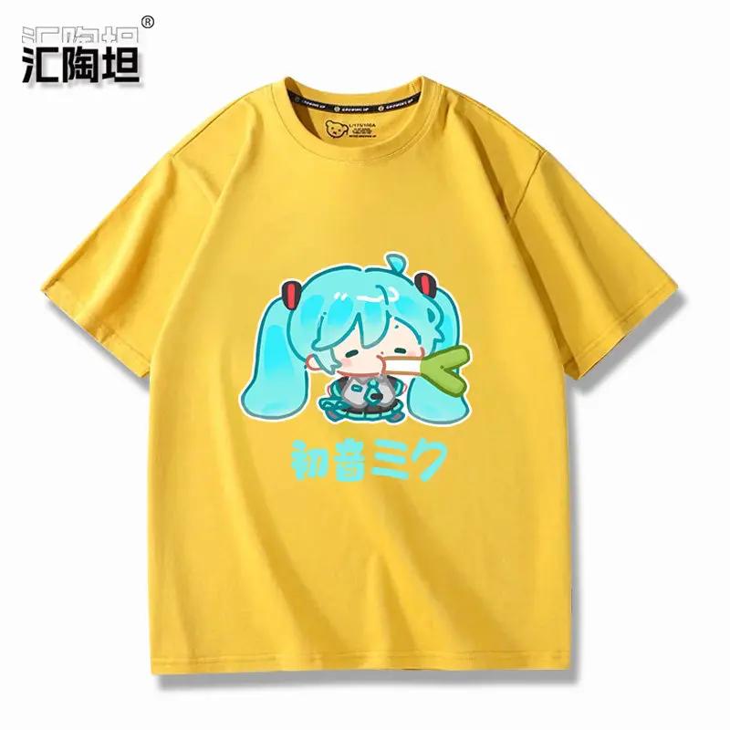 Accented Teto Co Branded Hatsune Miku Surrounding Cartoon Printed Tshirts for Boy and Girl Summer Anime New Tshirts