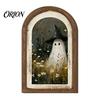Cute Ghost Decoration Arch Wooden Sign, Halloween Table Rustic Farmhouse Arched Sign Shelf Decor, Decorative Wall Art for Mantel Living Room