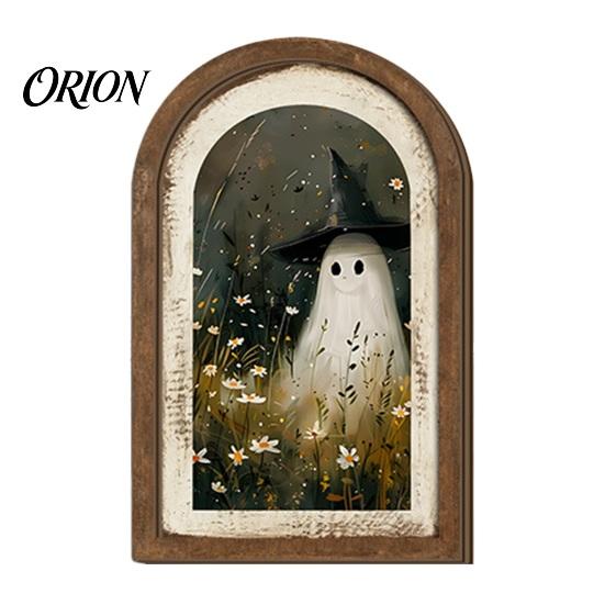 Cute Ghost Decoration Arch Wooden Sign, Halloween Table Rustic Farmhouse Arched Sign Shelf Decor, Decorative Wall Art for Mantel Living Room