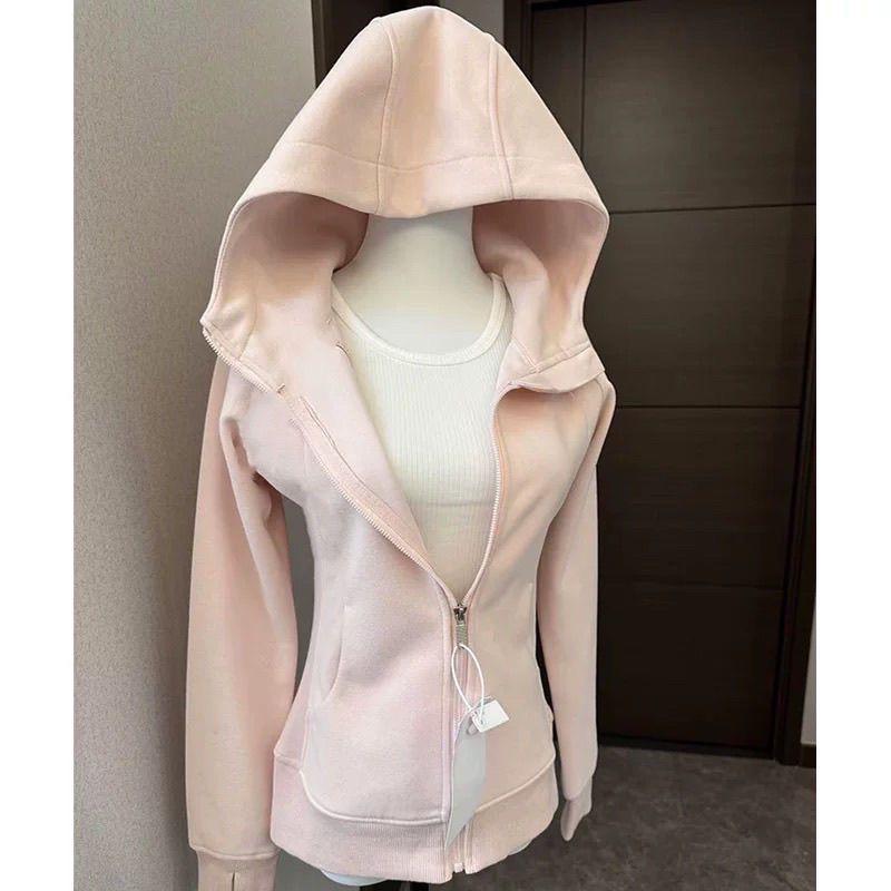 Streetwear Black Hoodie Coat Women's Clothing Hooded Zipper Slim Fit Y2k Jackets Casual Fashion Sweatshirts Ropa Mujer