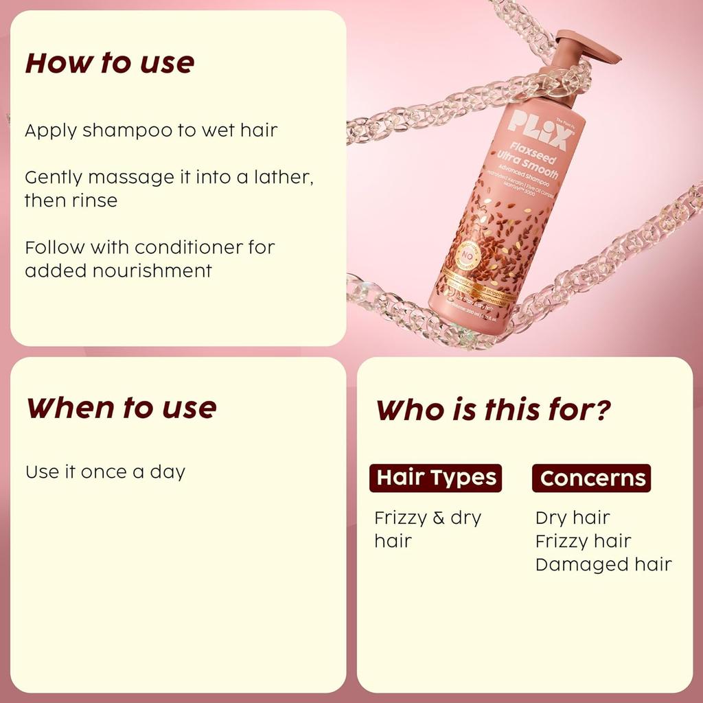 PLIX The Plant Fix Flaxseed Ultrasmooth Shampoo 200ml Pack of 1 For Smooth Shiny Hair Men Women