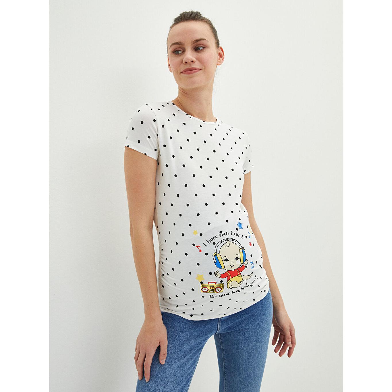 

Футболка для беременных с круглым вырезом и короткими рукавами с принтом, белая