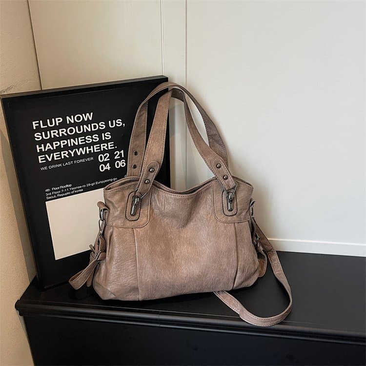 Multi-compartment soft leather tote bag women's shoulder messenger bag