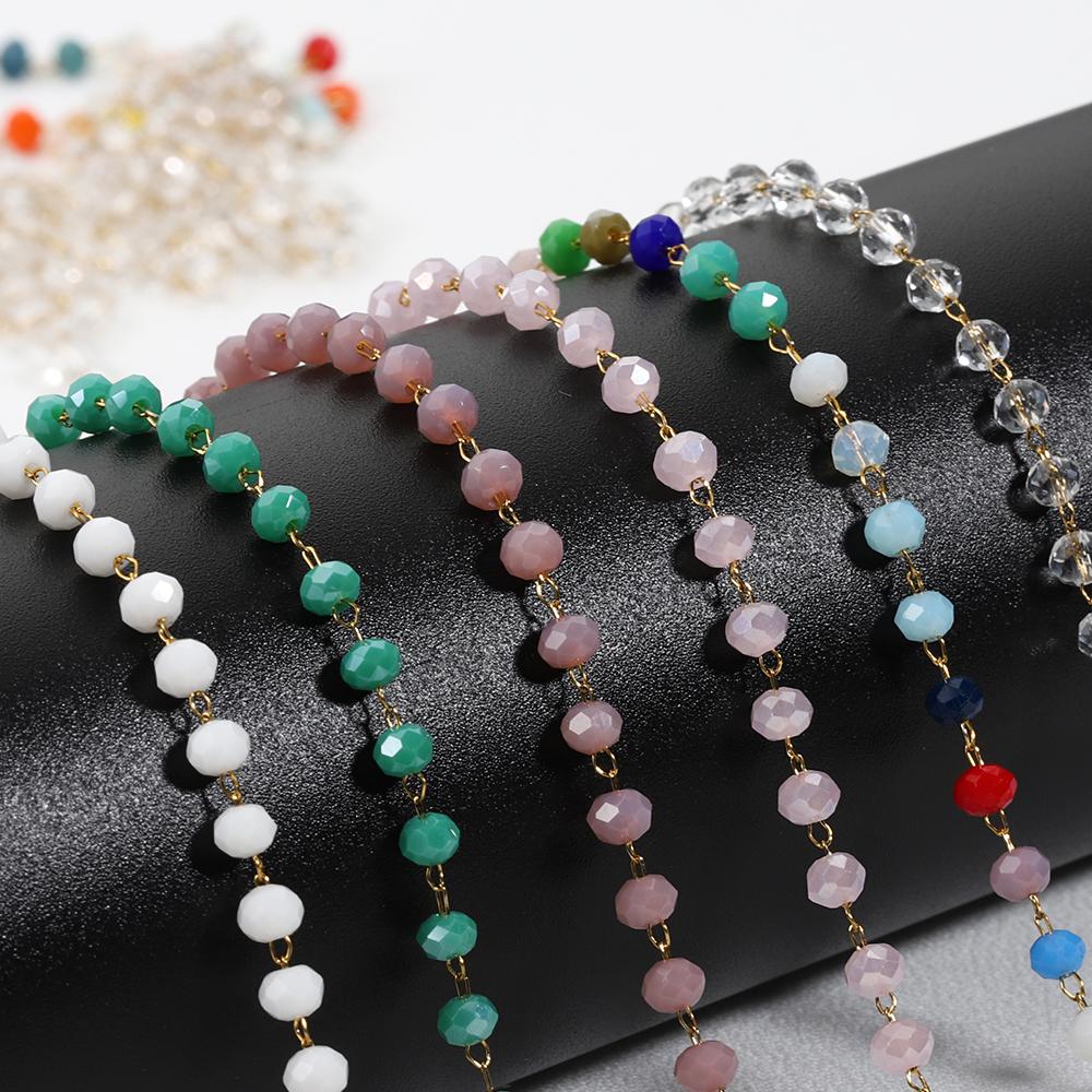 1Meter Colorful Glass Ball Beaded Chain Crystal Beads Necklace Body Chain Accessories for Jewelry Making Components DIY Supplies