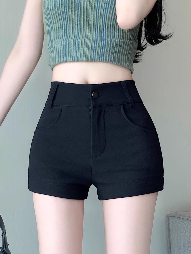 

Black High-Waist Slimming A-Line Suit Shorts for Women - 2024 Autumn Collection L