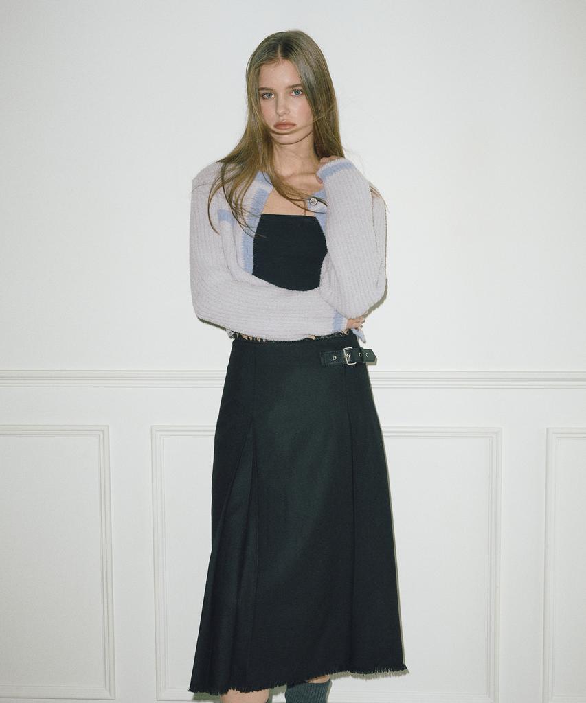 Etmont Buckle Pleated Fringe Skirt Black