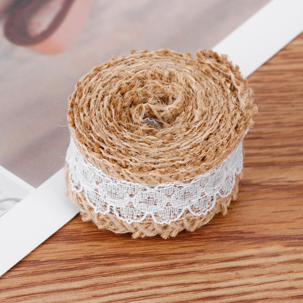 1m/roll Craft Rustic Vintage Satin Bow Sisal Trim Jute Burlap Lace Edge Hessian Ribbon