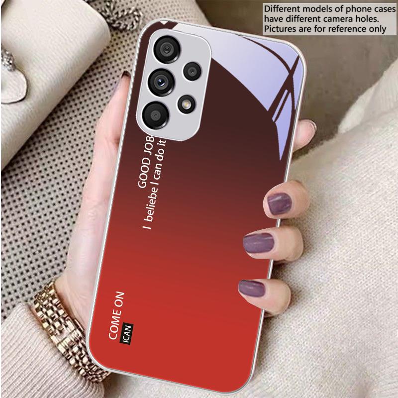 Gradient solid color For Samsung Galaxy S23 U ltra 24 Plus S20 21 FE S25 Ultra A70 A72 73 51 52 53 Tempered Glass Phone Case