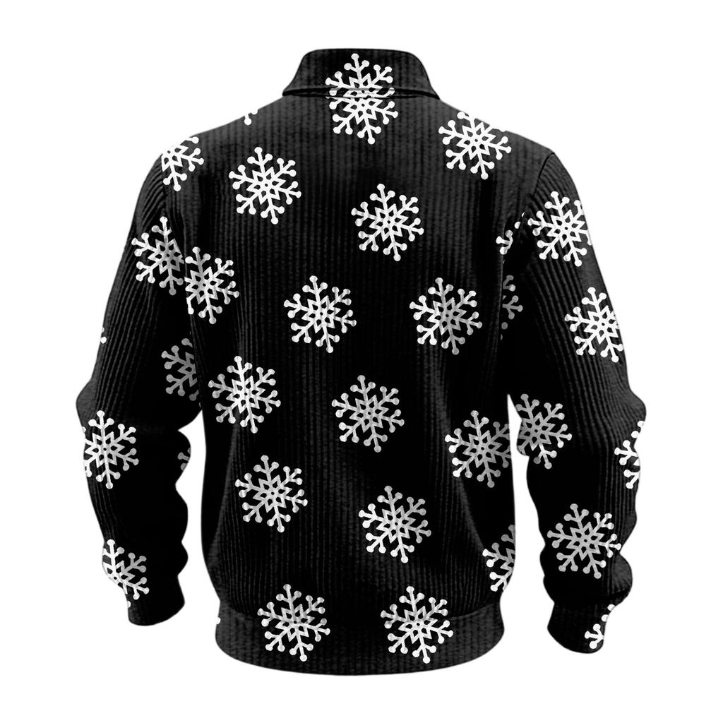 Men's Solid Color Corduroy Zipper Neck Long Sleeve Top Men's Casual Lapel Top