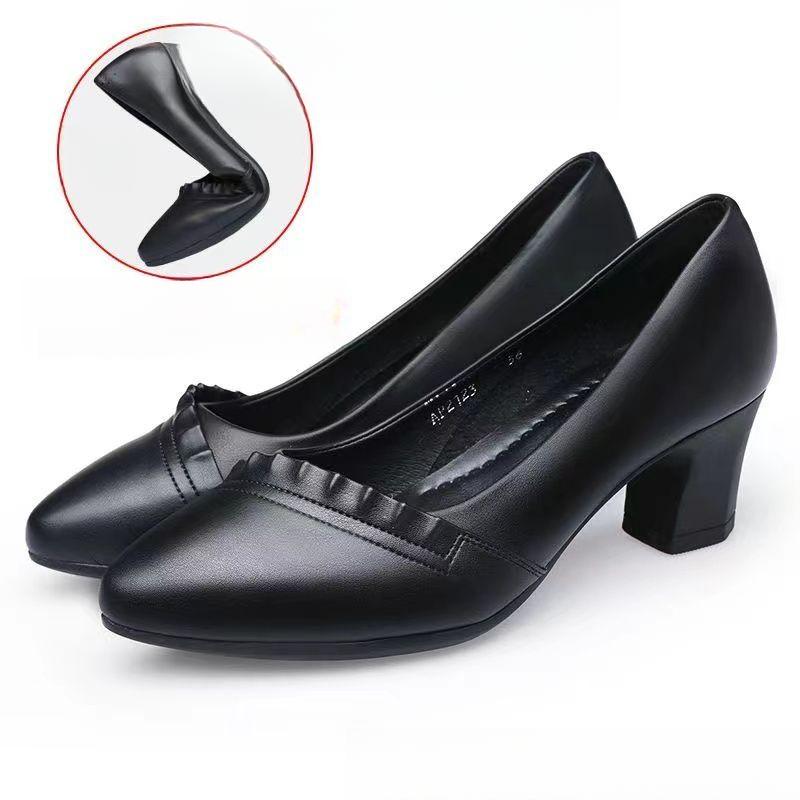 Women's Shoes Spring and Autumn Leather Shoes Women's Mom Shoes Shallow Mouth Work Shoes Single Shoes