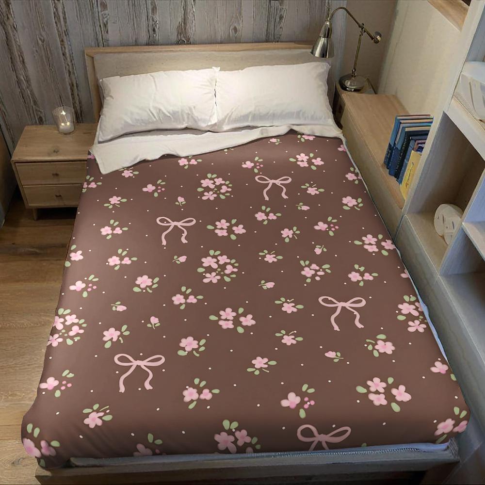 Choco Floral Bow Flannel Blanket Warm Soft Halloween Christmas Couch Warm Cozy Decorative Decor Gift For All Season