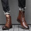 Men's Korean Style Retro Leather High-Top Martin Boots - Autumn Plus Velvet, Large Size, Work and Cotton Options Available.