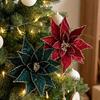 Lifelike Artificial Christmas Flowers 3 Layer Glitter Edge Xmas Flower Photo Props