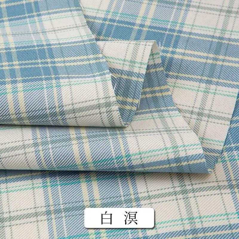 Summer Plaid Fabric Fine Opaque By The Meter for JK Uniform Clothes Dresses Hair Accessories DIY Sewing Cloth Textile Blue Green