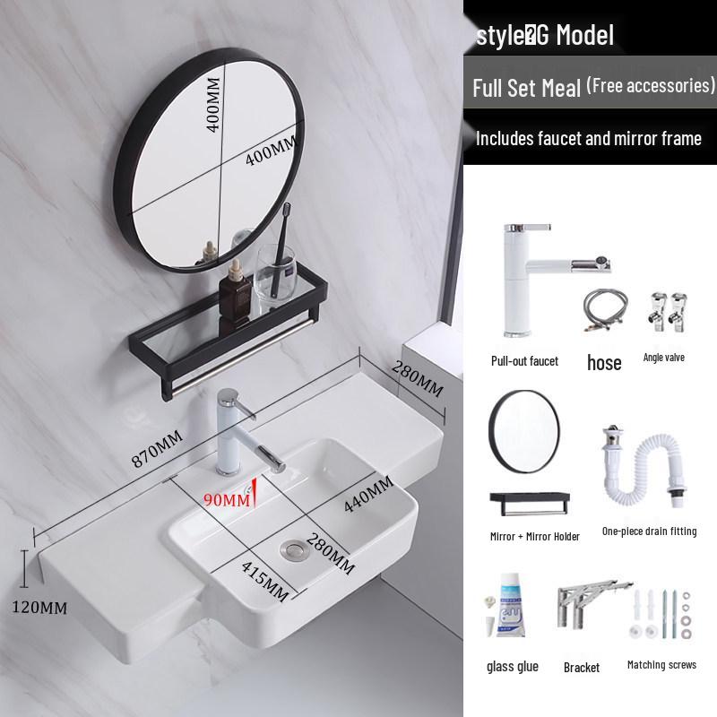 88 cm Wall-Mounted Ceramic Washbasin for Bathroom or Balcony