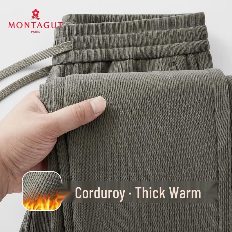 MONTAGUT Men's Fine Corduroy Warm Straight-Leg Casual Trousers