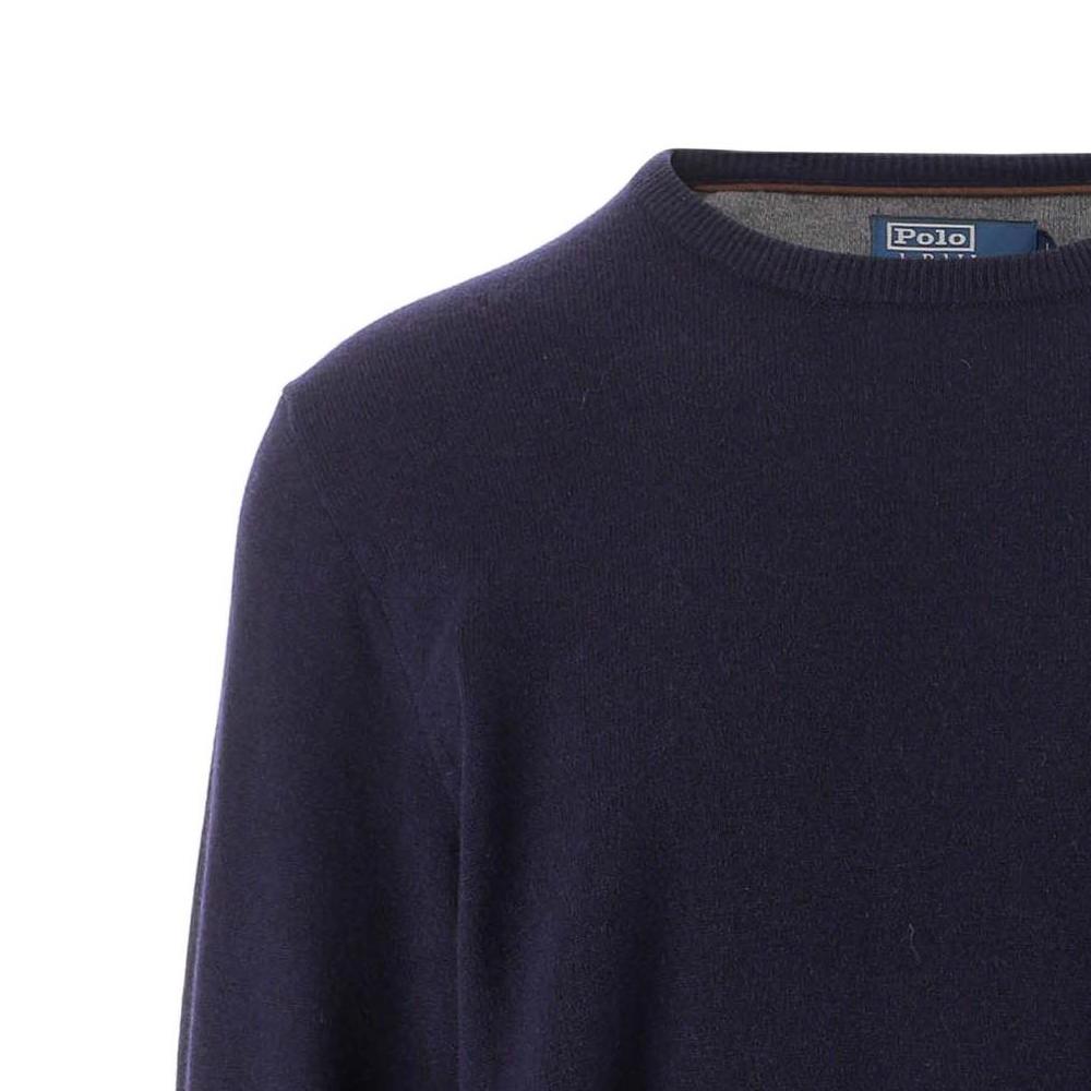 Polo Ralph Lauren FW22 Solid Color Small Pony Embroidered Crew Neck Slim Fit Long Sleeve Sweater Men Sweater Blue 710876714-001