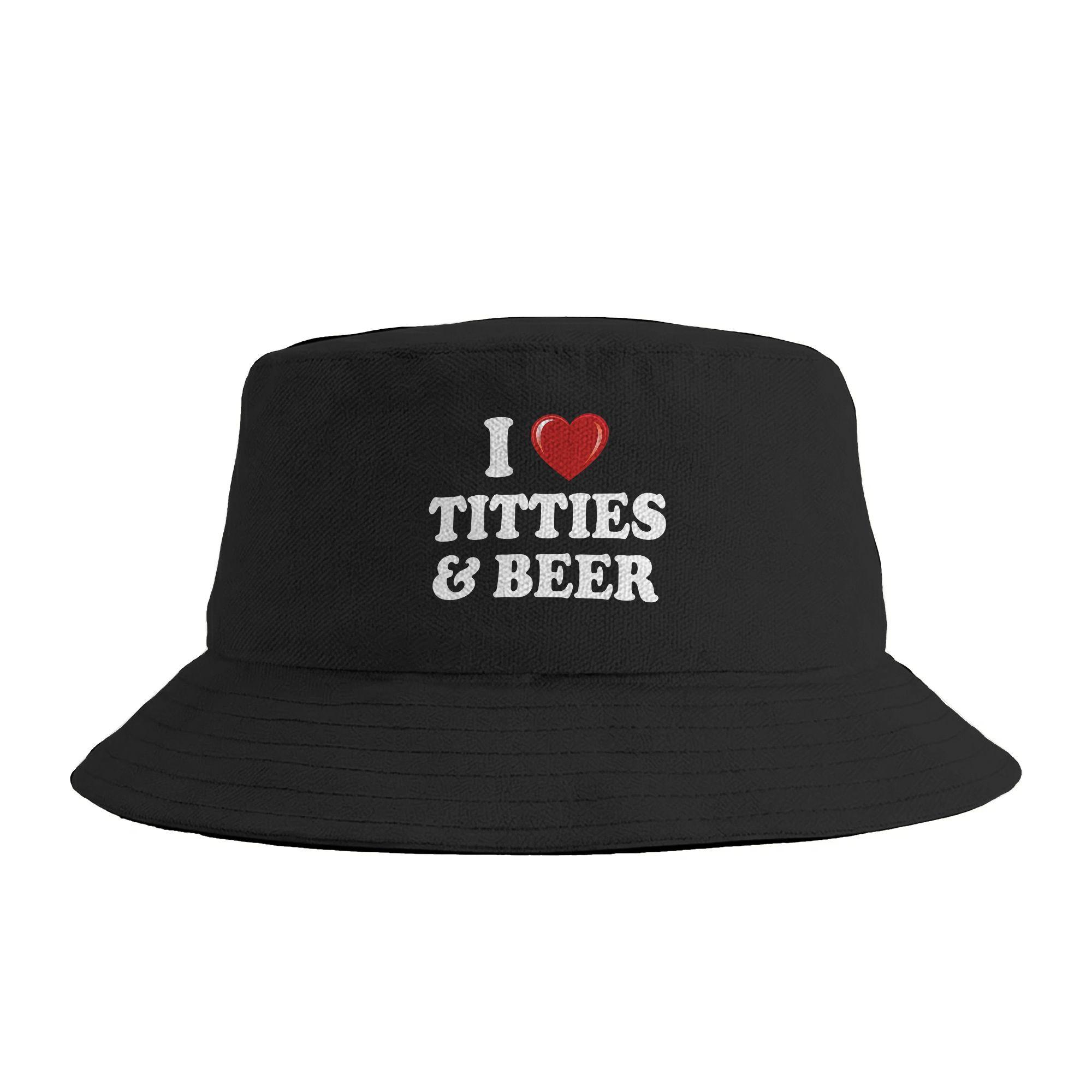 I Love Titties and Beer Funny I Red Hot Heart Boobies Boobs Bucket Hat Summer Vintage FisherUnisex Hats For Couple Vacation Caps One Size