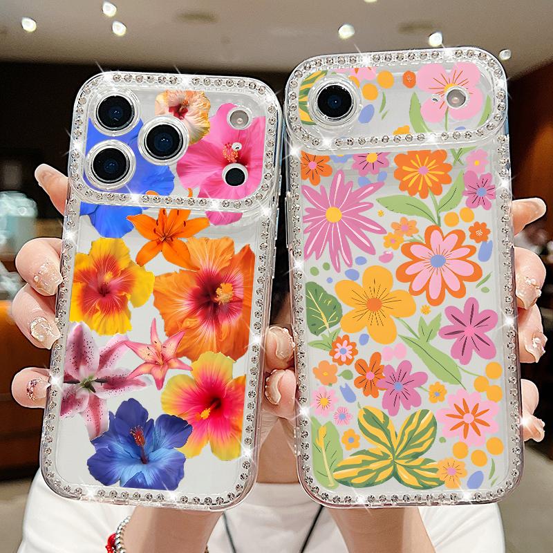 Bling Diamond Oil Painting Soft Silicone Case For iPhone 16e 16 15 14 13 17 Pro Max 13 15 Pro 17 Shockproof TPU Phone Cover
