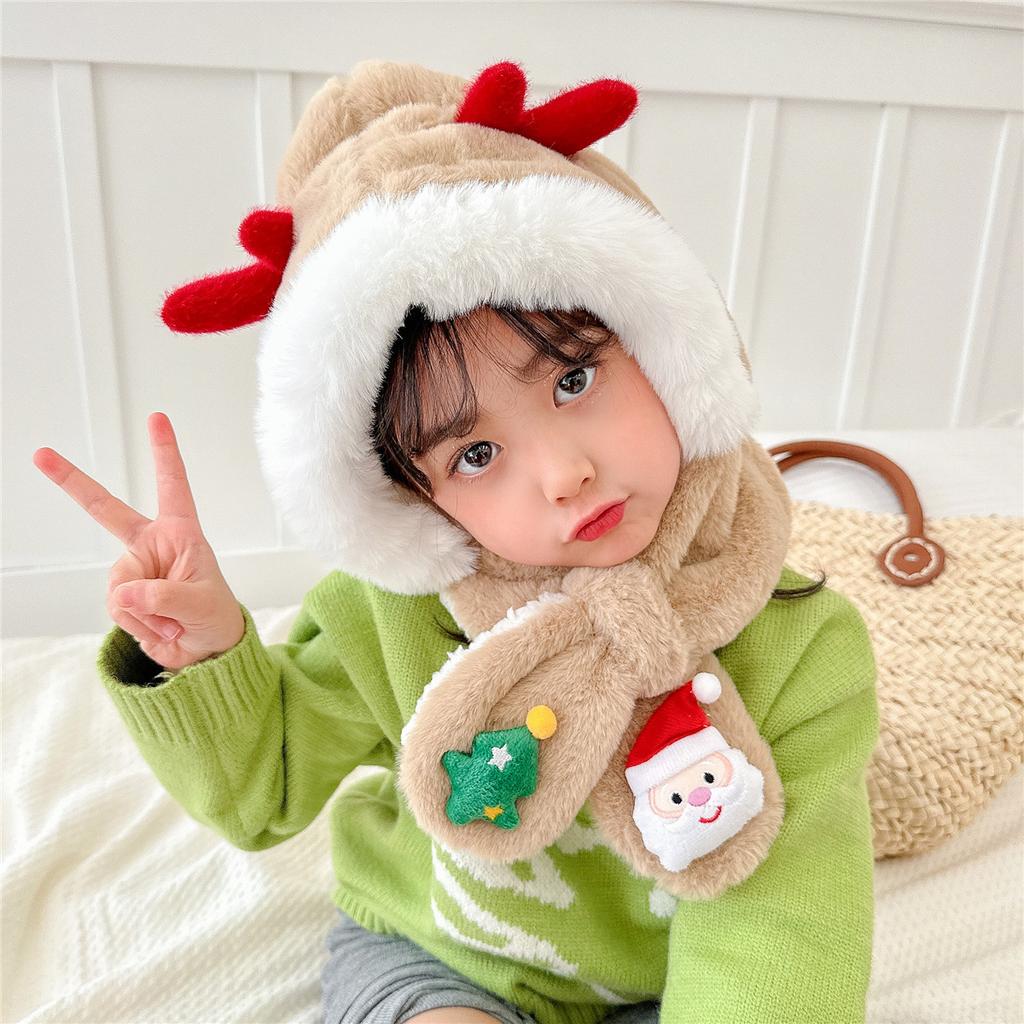 Christmas gift cute antler hat Christmas tree scarf two-piece set warm and cold children's suit versatile