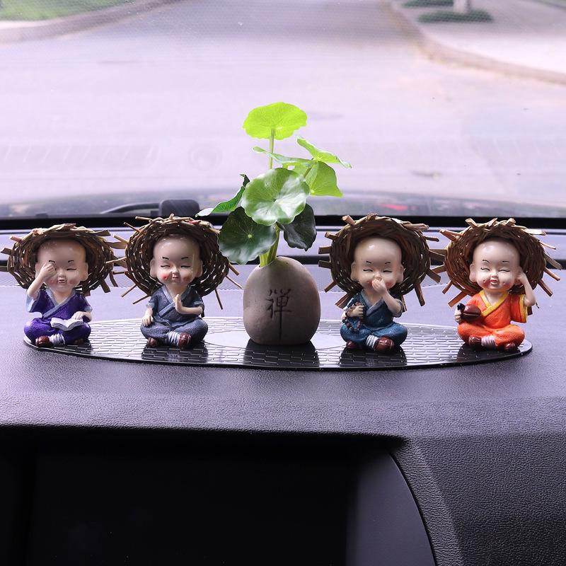 Shaking Head Monk Car Ornament Set - Cute Interior Decoration for Men and Women