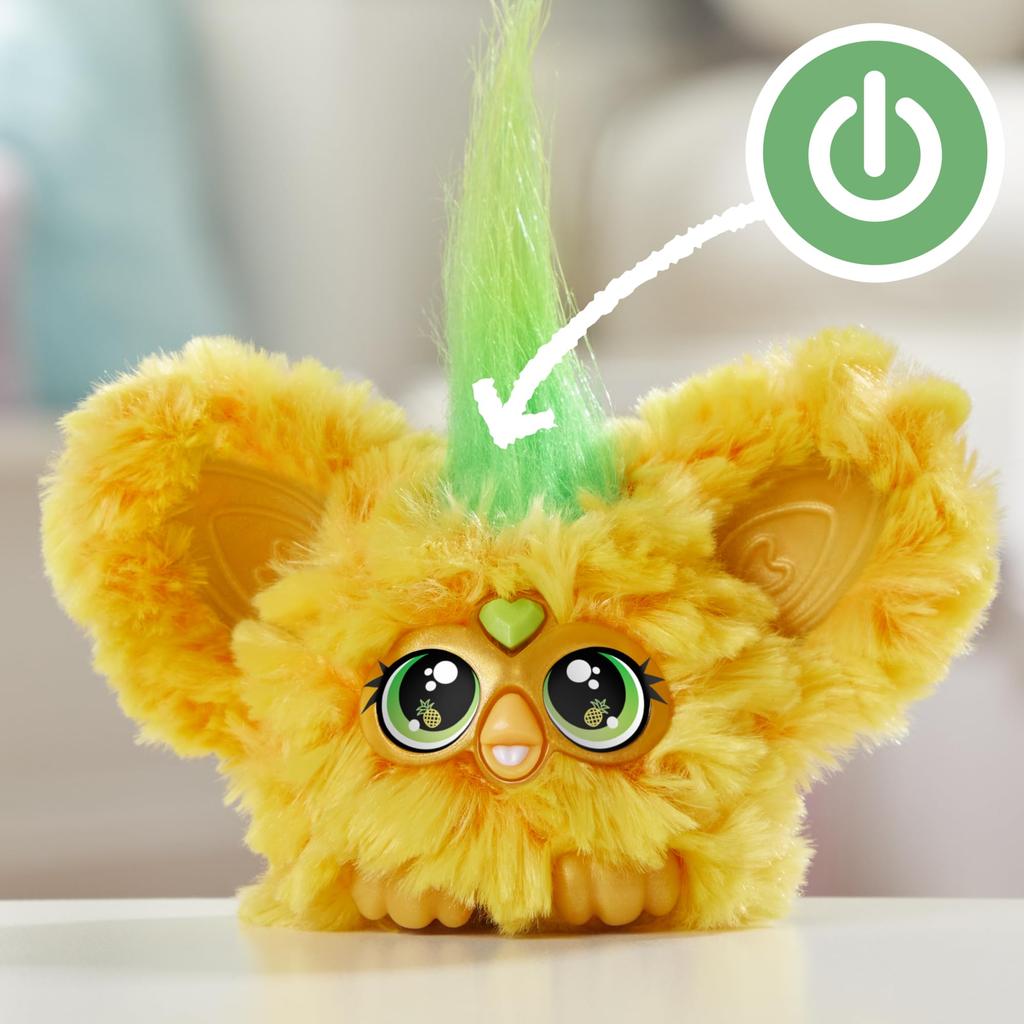 Hasbro Furby Furblets Hoolaa Ananas Mini Furby język elektryczny pluszowy dla wieku 6 i zielony oryginalny produkt Przyjaciel, 45+ dźwięków, tylko, zabawka, w górę,