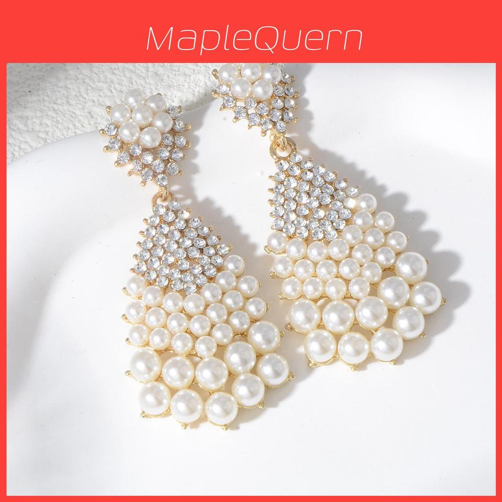 Luxury Pearl Drop Earrings With Cz Micro Pave Geometric Design For Women
