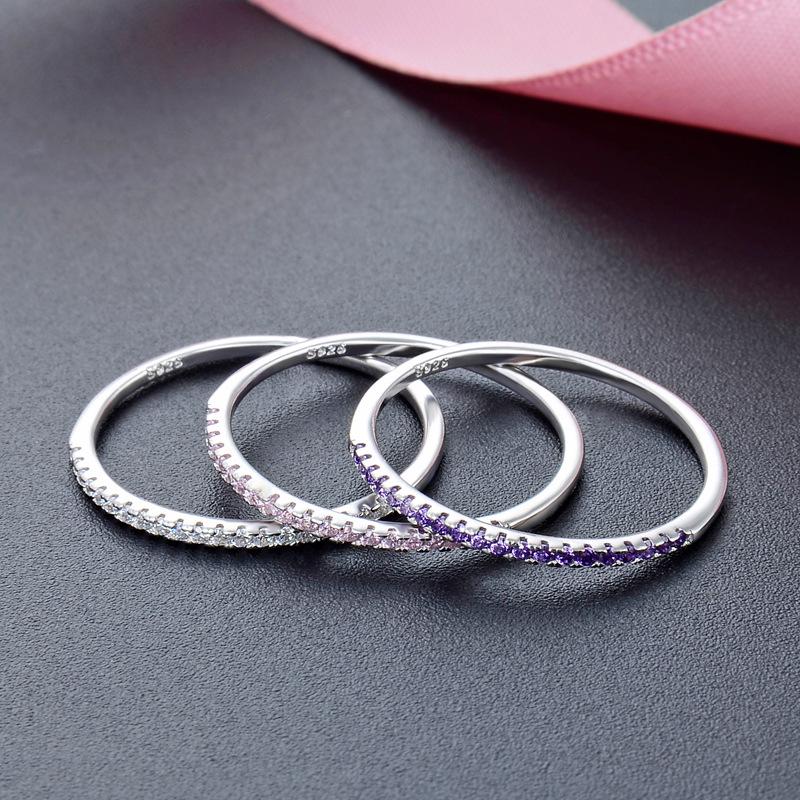 925 Sterling Silver Diamond Zircon Women's Minimalist Luxury Ring – Stackable for Index or Pinky Finger.