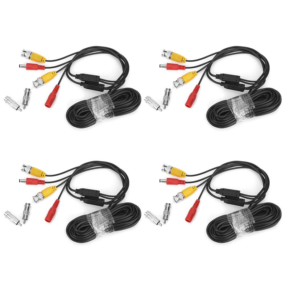 4Pcs BNC Video Power Cable CCTV Wire Cord Security System Accessories