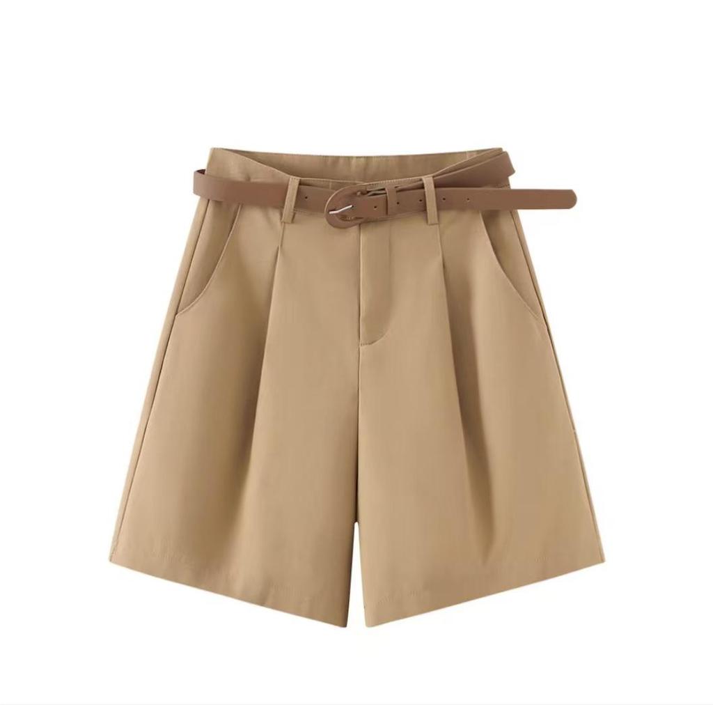 2024 Women's Summer Korean Style High-Waist Wide-Leg Shorts - Solid Color and Versatile