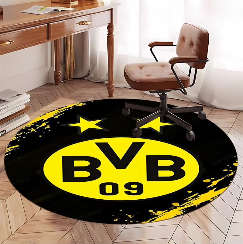 Borussia Dortmund Pattern Round Rug, Indoor/Outdoor Mat, for Picnic, Gameroom, Bedroom, Office, Living Room, Home Decor Carpet, Birthday Gift