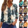 Damen V-Ausschnitt Freizeit Dreiviertelarm Knopf-Detail Top mit Blumenmuster