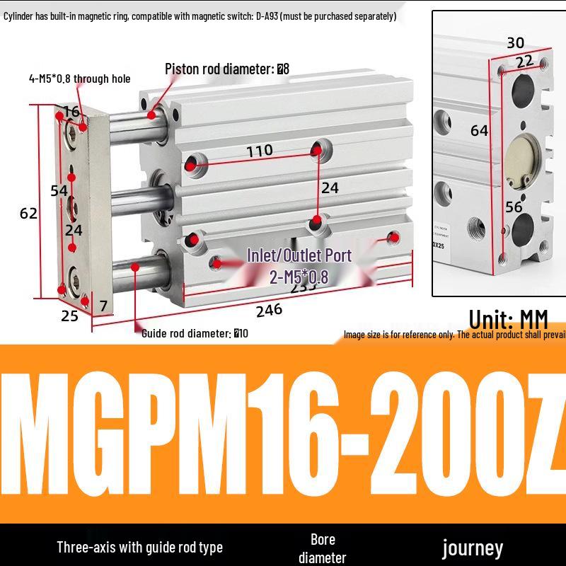 Compact Three-Axis Pneumatic Guided Rod Cylinder 12/16/20/25/32-10/20/40/50/75z