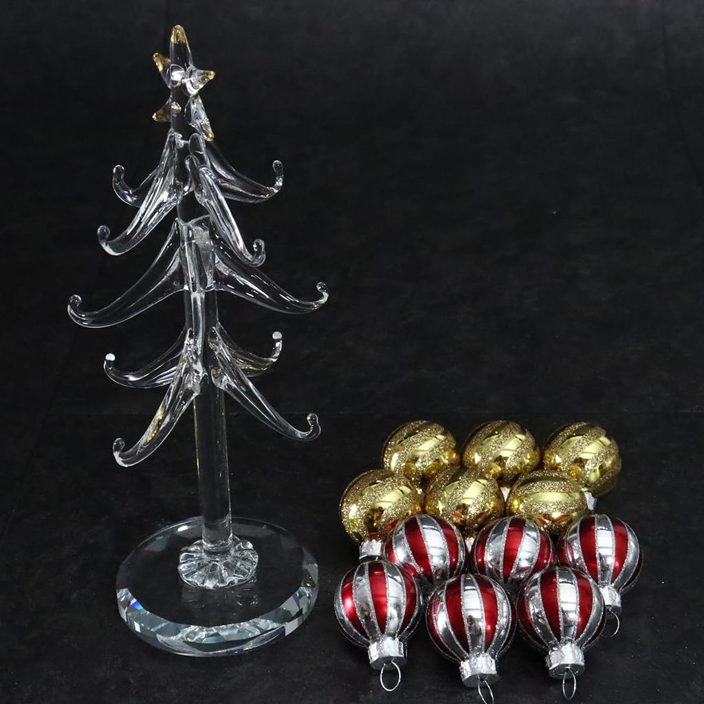 Fourcart Cute Glass Christmas Tree Ornament Set, Striped Tree