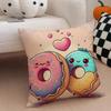 Food Lovers Cartoon Cute Donuts Art Cushion Cover Throw Pillow Cover Hidden Button Durable Polyester Chair Cushion