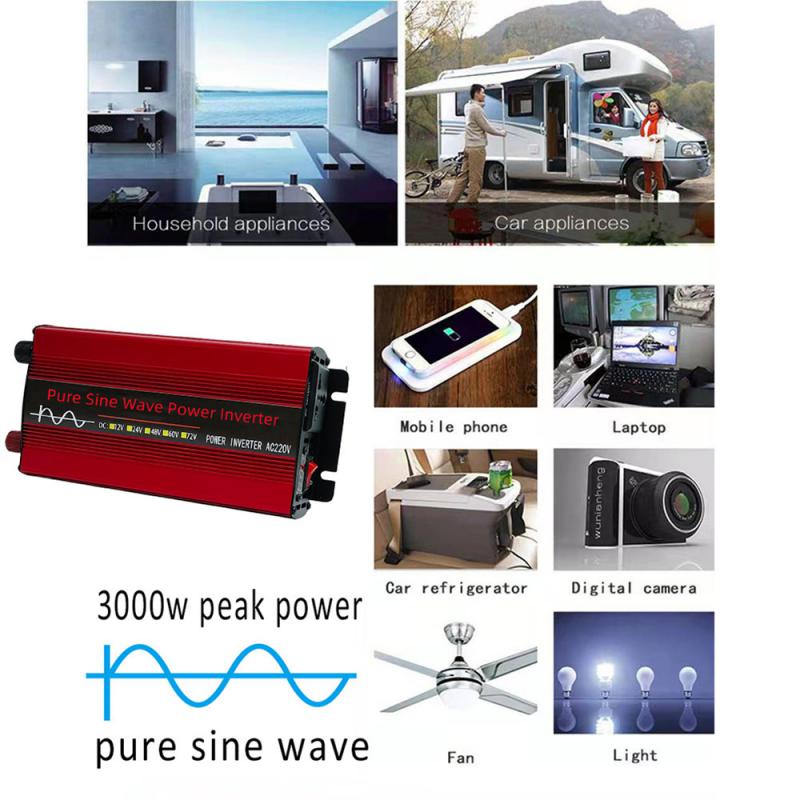 5000W/8000W Pure Sine Wave Power Inverter DC 12V To AC 220V Solar System Solar Panel Home Outdoor RV Camping Wave Power Inverter