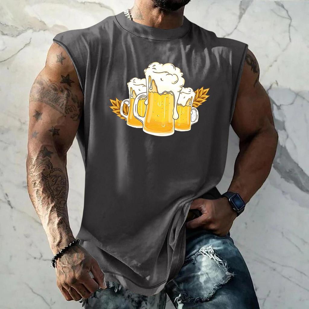 Men Sleeveless Tank Top Loose Fit Casual Streetwear Sport Vest with Textured Pattern Printed Design for Everyday Vacation Wear