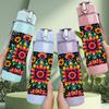 1PC Vibrant Floral Square Pattern 750ml Color Plastic Sports Water Bottle Leakproof Flip Straw Lid Suitable for Sports Office Home Use